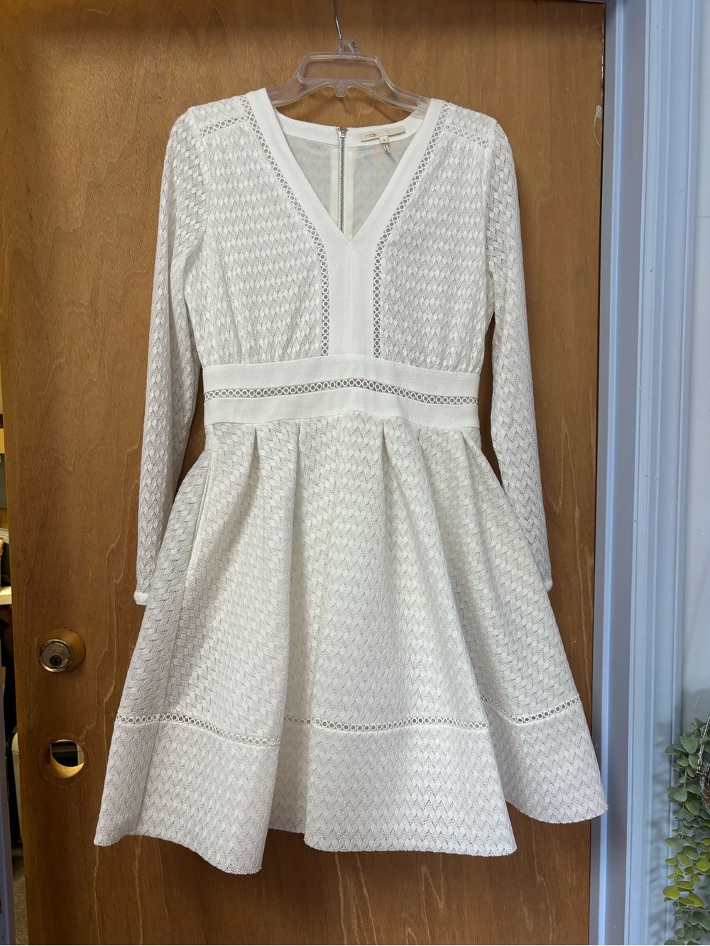 Maje White Textured Lace Fit-and-Flare Dress